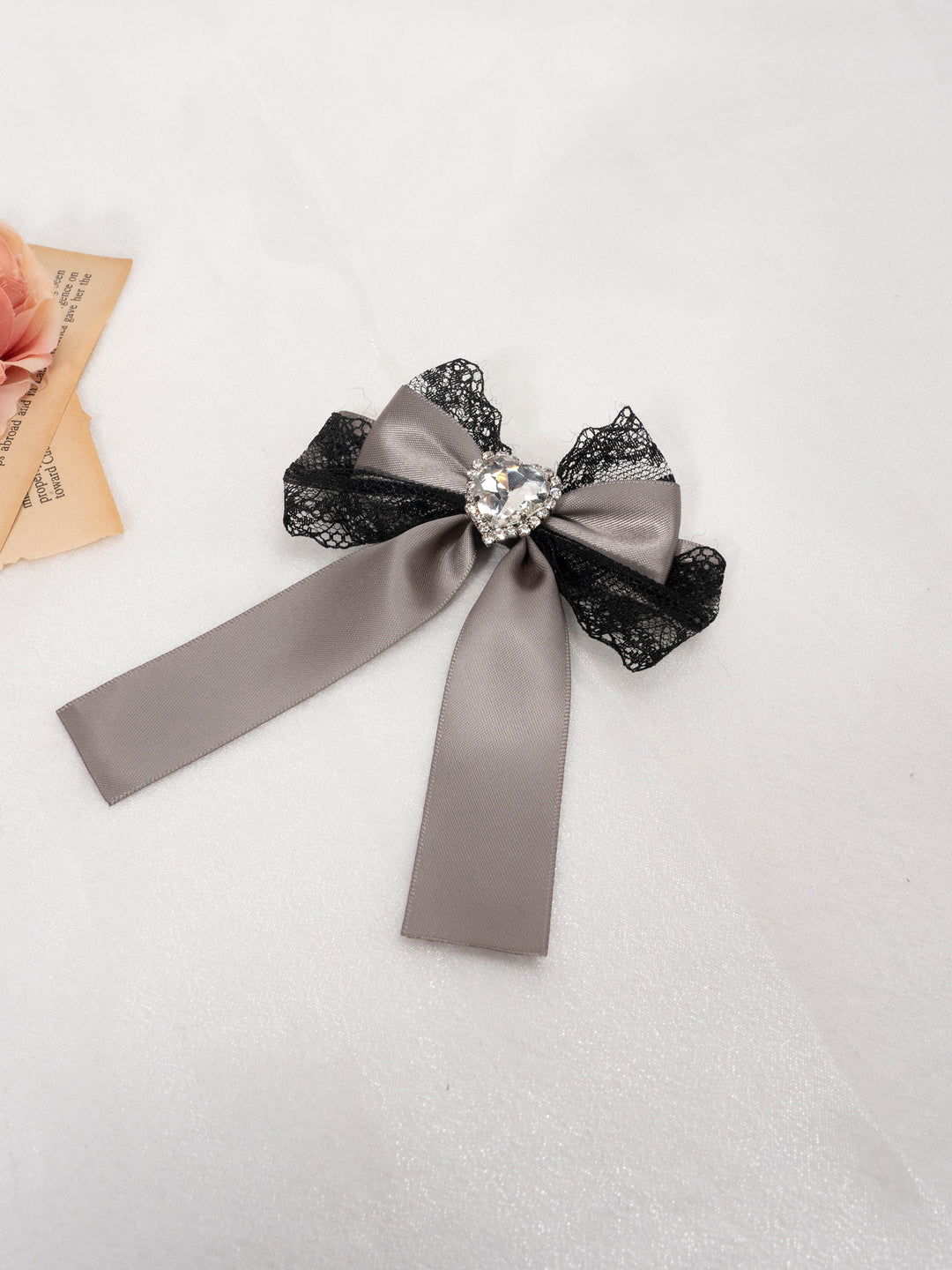 Jirai Kei Subculture Rhinestone Lace Bow Hair Clip Multicolor (Grey) 21558:309466 (Grey) 21558:309466