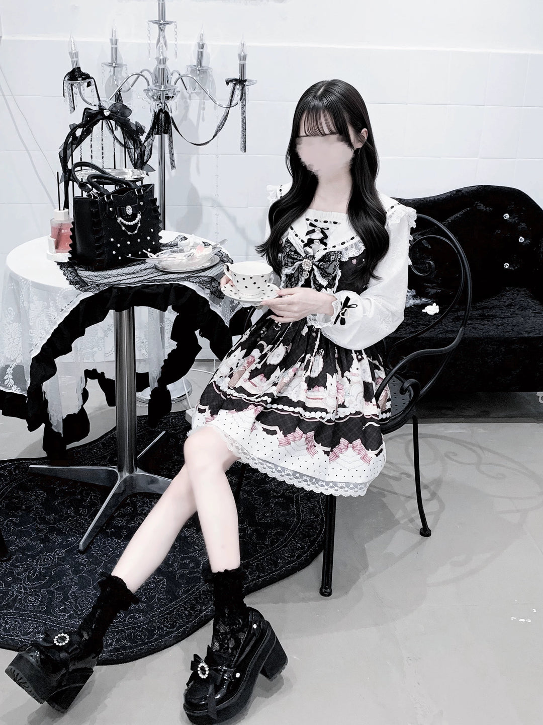 Sweet Lolita Sailor Collar OP Dress, Strawberry & Bunny Print 45872:872443