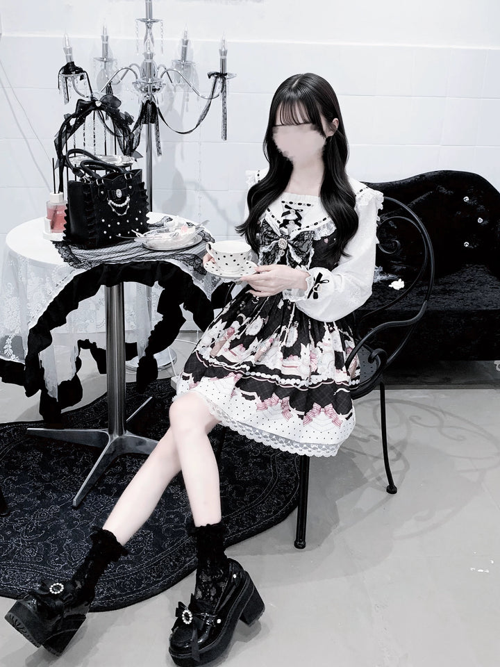 Sweet Lolita Sailor Collar OP Dress, Strawberry & Bunny Print 45872:872443