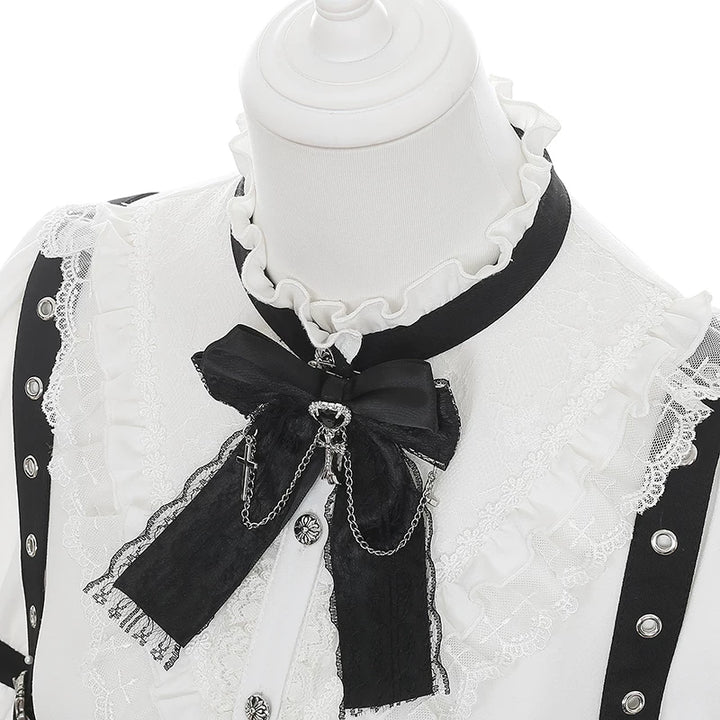 Punk Suspender Skirt, Stand Collar Blouse 45578:855982