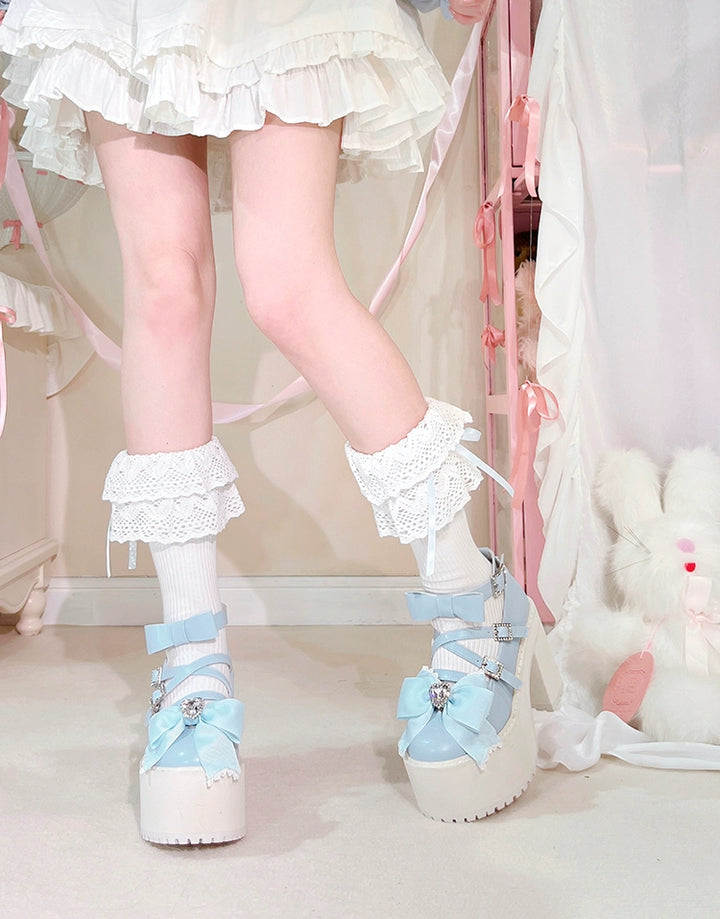 Jirai Kei Shoes Bow High-heeled Platform Ryousangata Shoes 38040:594242