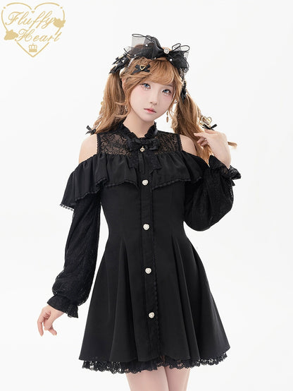 Jirai Kei Dress Set Ryousangata Dress Drop Shoulder Dress 37122:552032
