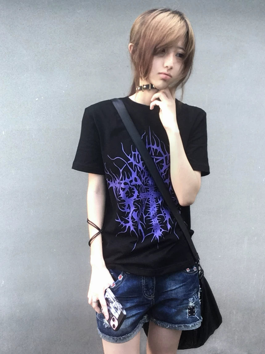 Cotton Subculture Cross Printed T-Shirt, Regular Shoulder 45696:859130
