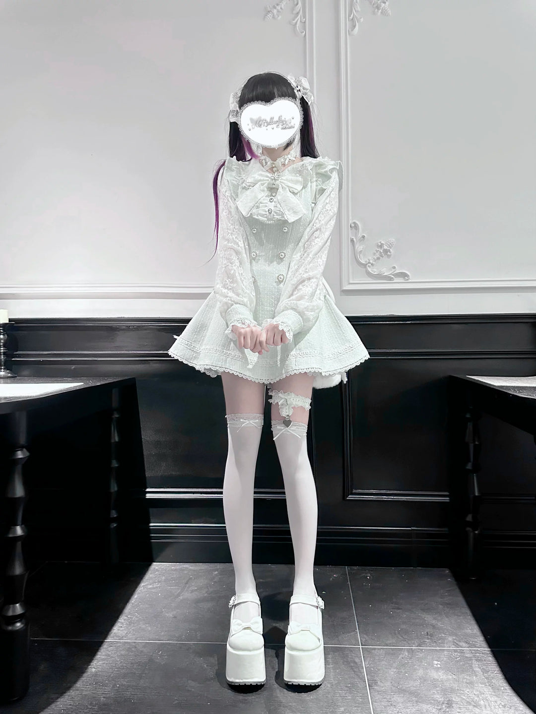 Peter-Pan Collar Ryousangata Dress Set, Lace Sleeves 44524:815232