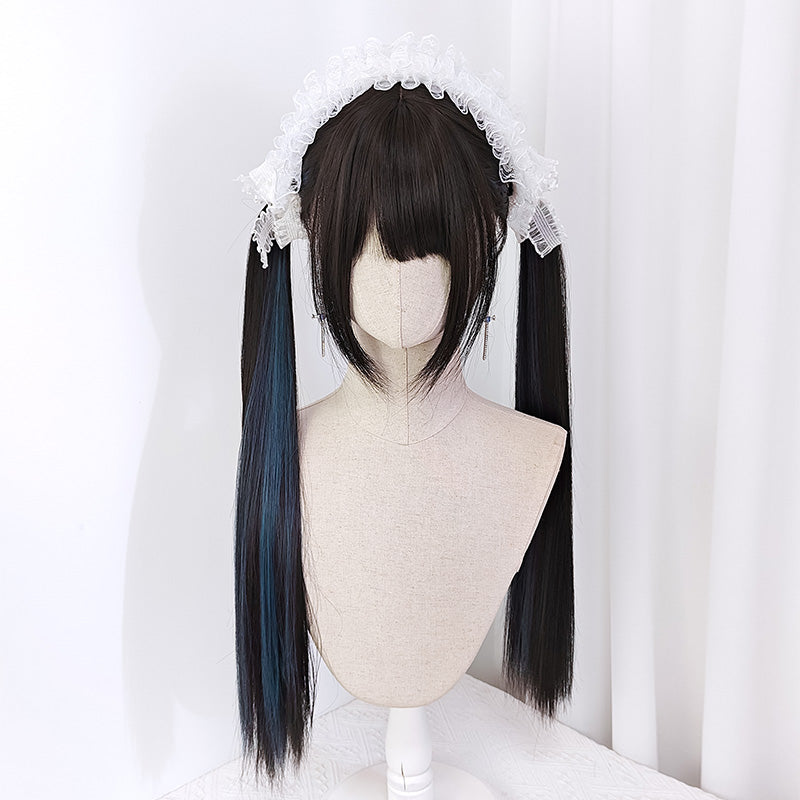 Jirai Kei Dark Brown Hidden Highlight Dyeing Haze Blue Wigs 22050:325266