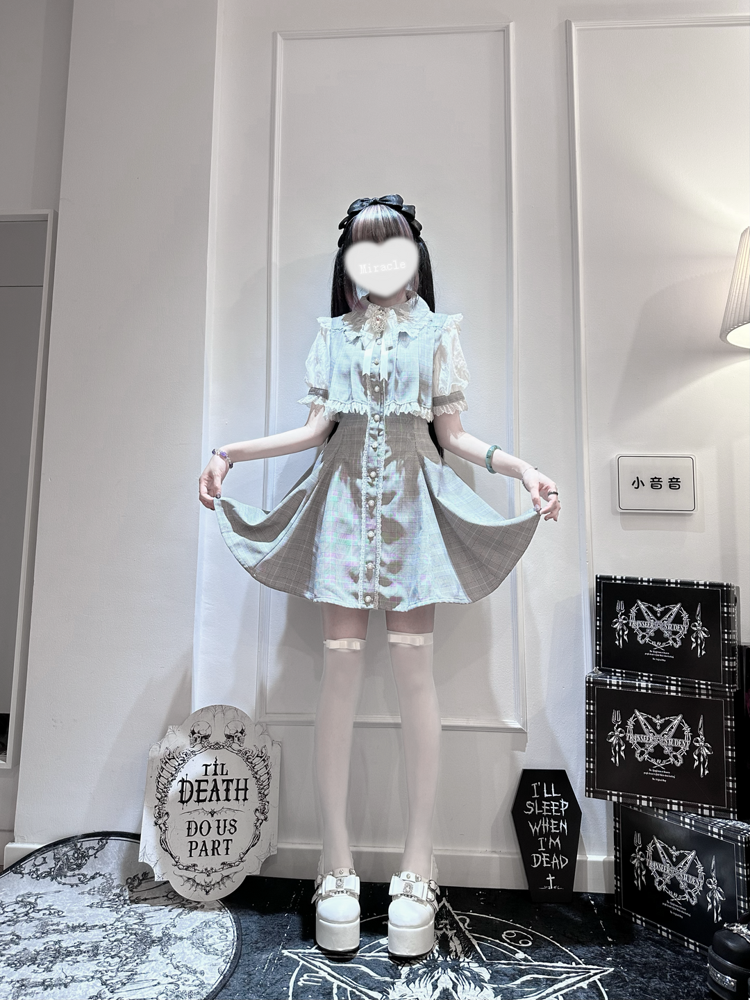 Layered Jirai Kei Dress, Detachable Rhinestone Bow 45196:841339