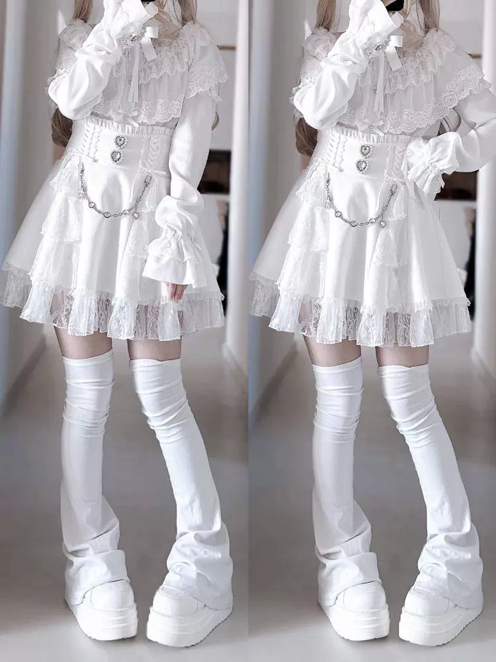 Jirai Kei Blouse with Layered Lace Cape & Detachable Sleeve 42860:755734