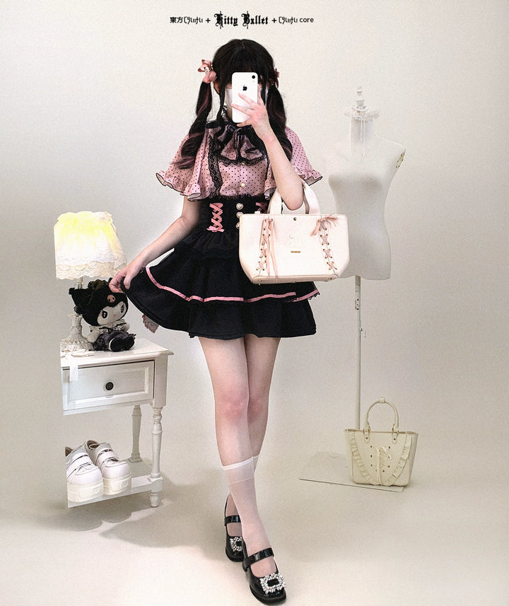 Ryousangata High-waist Skirt, Tiered Hem 44003:792873