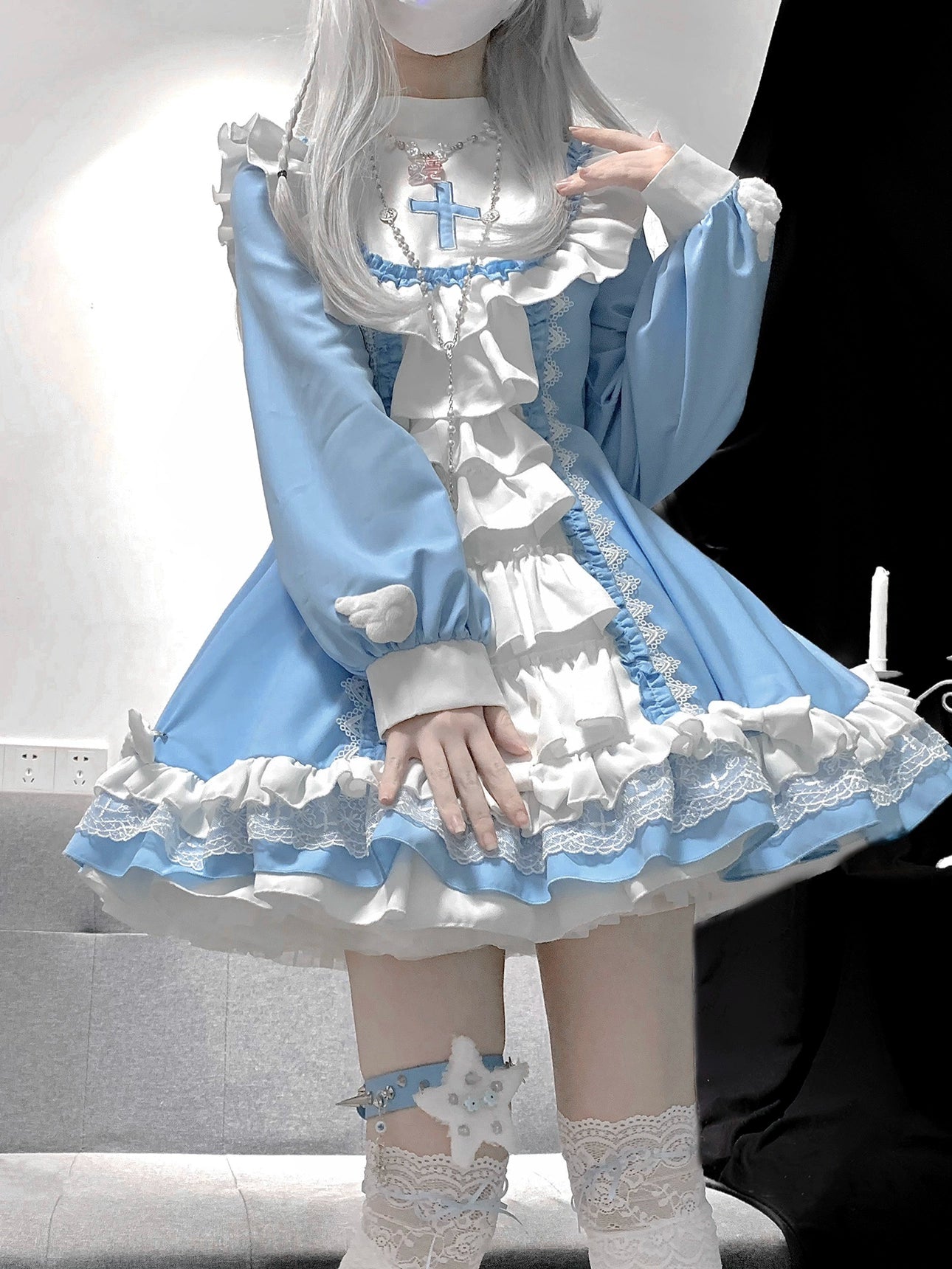 Medical Nun Lolita Dress Subculture Cross Prayer Blue Dress 37466:561288