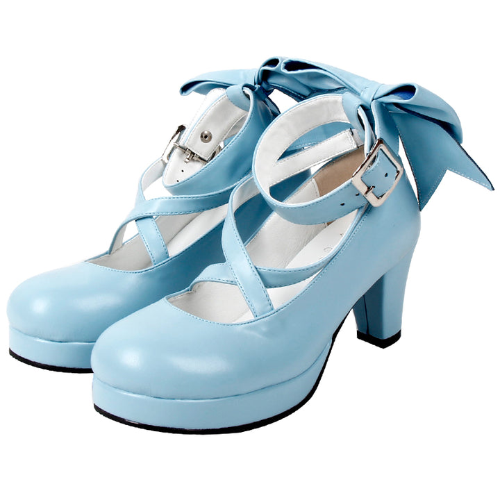 Lolita Shoes Round Toe Bow Tie High Heel Shoes Multicolor (33 34 35 36 37 38 39 40 41 42 43 44 45 46 47 / Blue) 31798:369966 (33 34 35 36 37 38 39 40 41 42 43 44 45 46 47 / Blue) 31798:369966