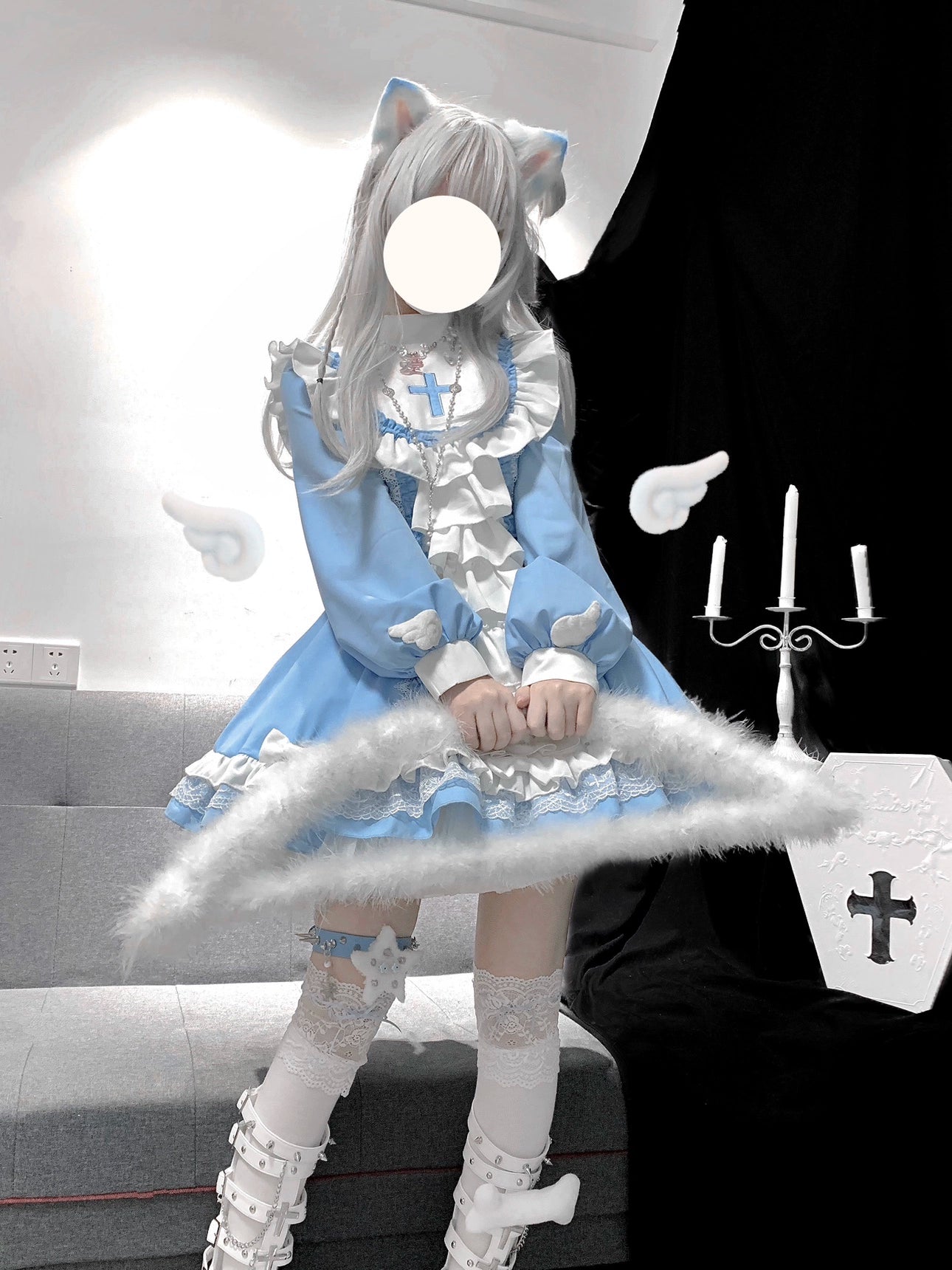 Medical Nun Lolita Dress Subculture Cross Prayer Blue Dress 37466:561302