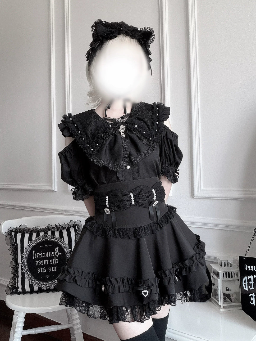 Fluffy Jirai Kei Bubble Skirt, Detachable Waist Bows 45936:870228
