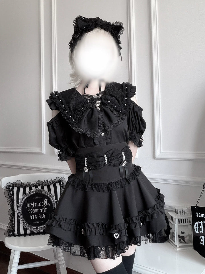Fluffy Jirai Kei Bubble Skirt, Detachable Waist Bows 45936:870228