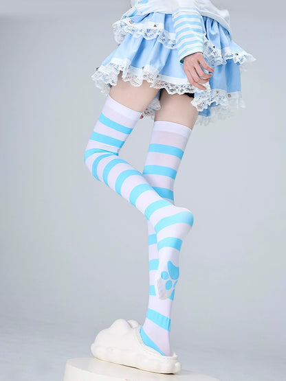 Jirai Kei Stockings Thigh-High Socks Striped Knee Socks 36540:541304