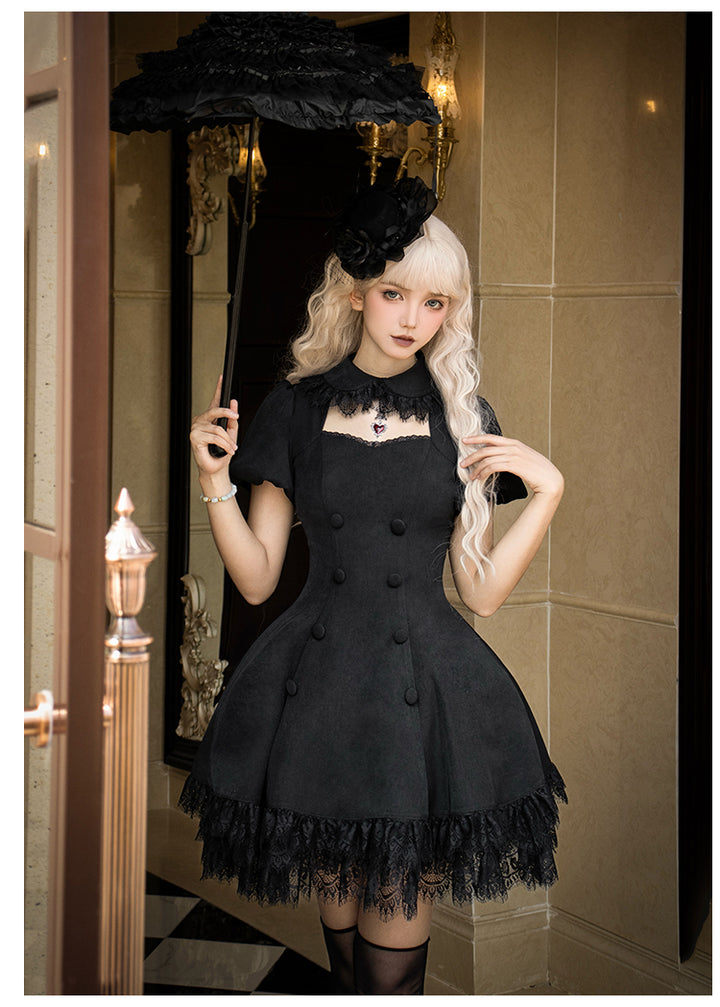 Black Gothic Lolita OP Dress with Removable Princess Sleeves 42492:742014