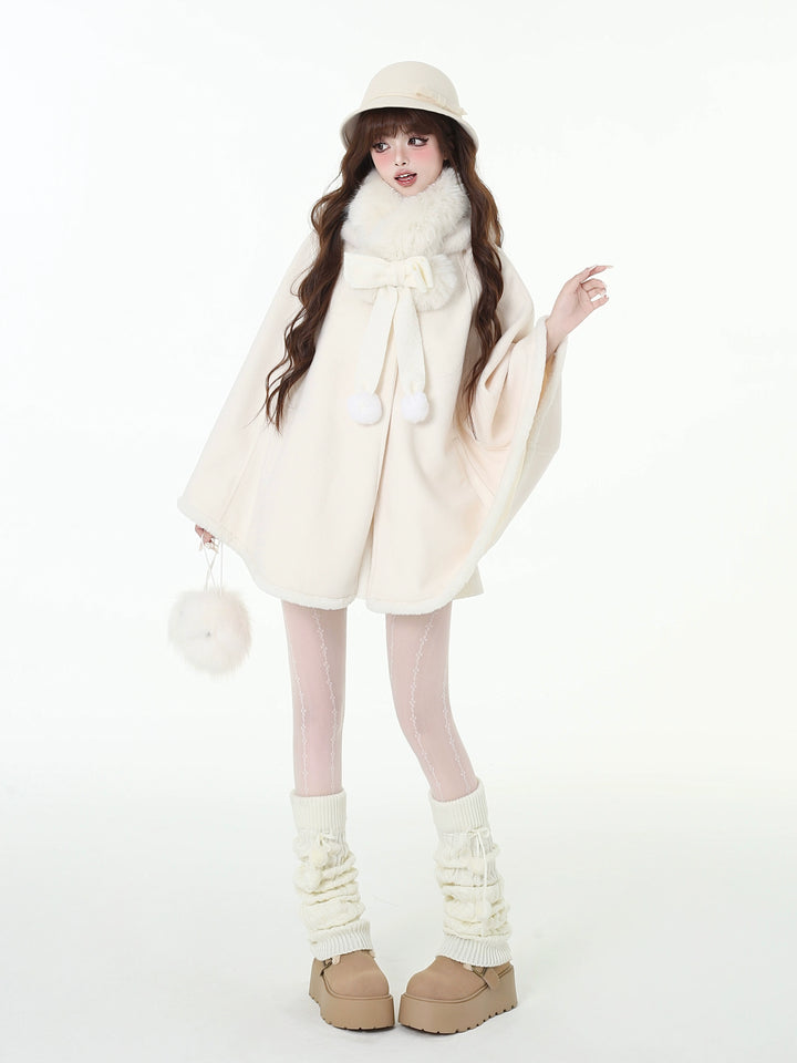 Jirai Kei Winter Coat White Bunny Ear Hooded Cape Coat 41056:684488