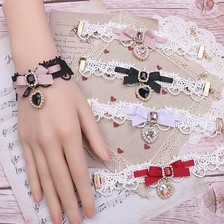 Ryousangata Heart Rhinestones Necklaces and Wrist Pieces 45072:838596