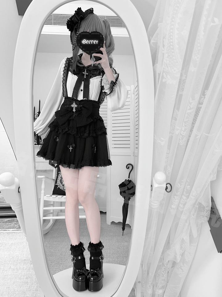 Plus Size Jirai Kei Cross Skirt Set, Detachable Suspender 43761:784551