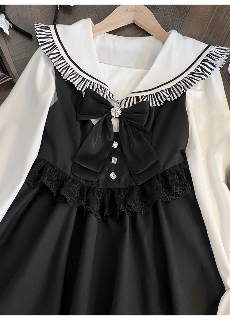 Jirai Kei Dress Set Sailor Collar Shirt And Black Vest Dress (L M S XL) 41300:690682