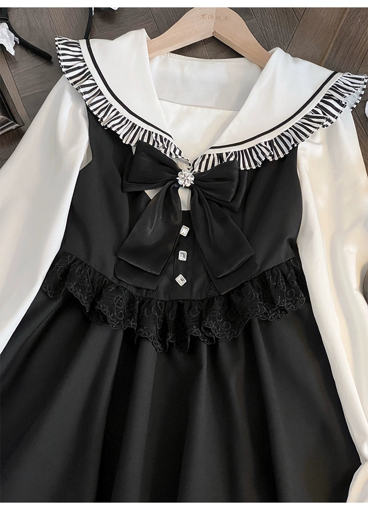 Jirai Kei Dress Set Sailor Collar Shirt And Black Vest Dress (L M S XL) 41300:690682