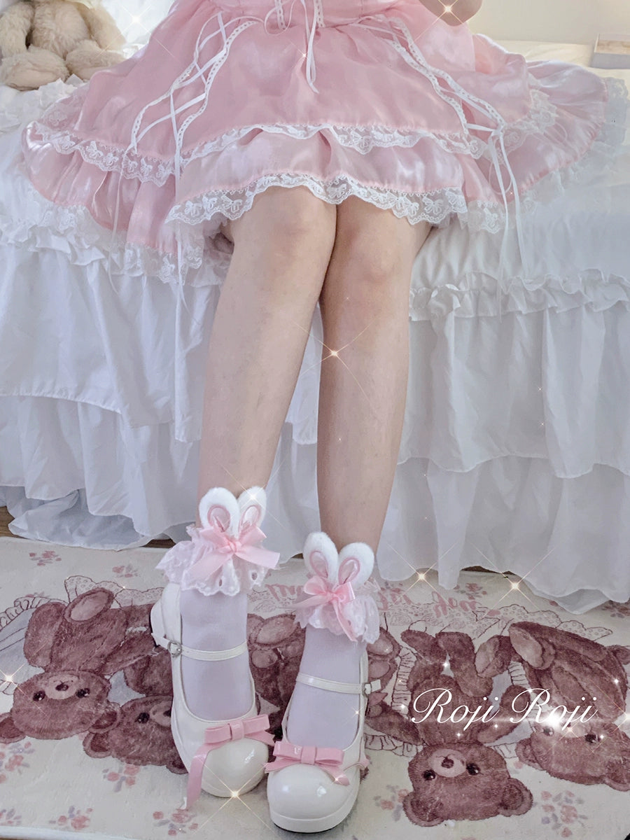 Kawaii Lolita Socks Bunny Ear Socks Lace Bow Short Socks 36574:564214