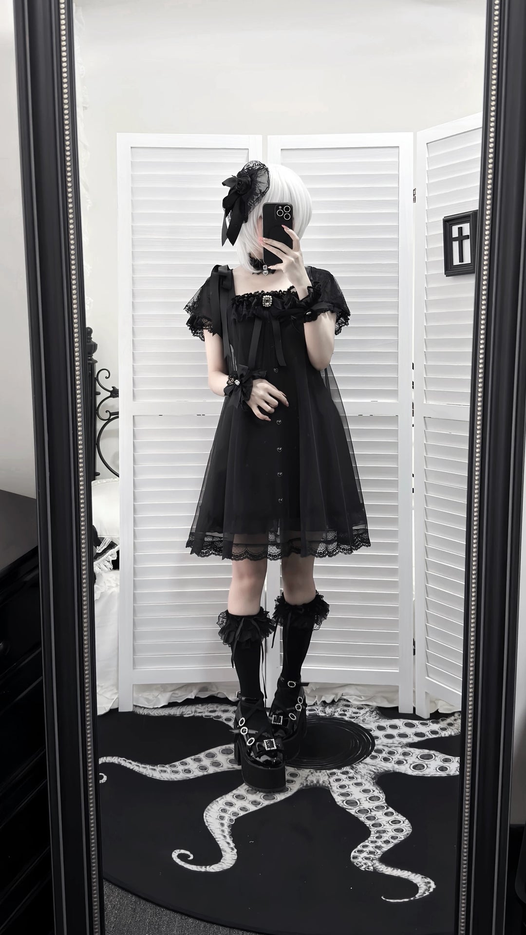 Jirai Kei Tulle Overlay Dress, Square Neckline 45558:855526