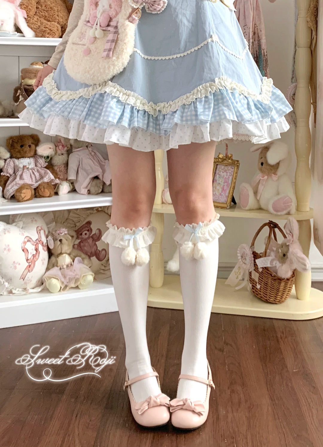 Combed Cotton Lolita Socks, Multiple Colors & Lengths (Blue) 44713:821209