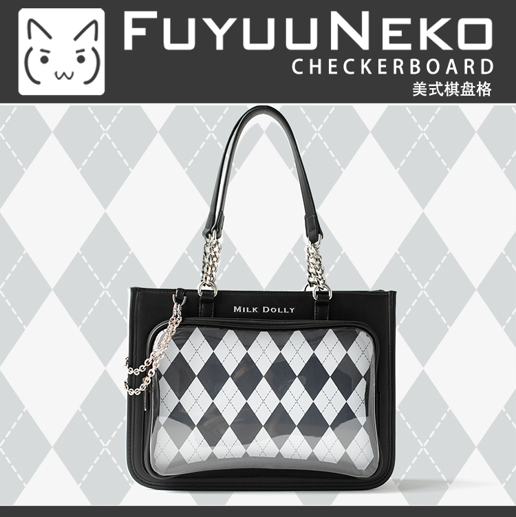 Large Capacity Ita Bag, Checkered Background (Black) 43233:779393