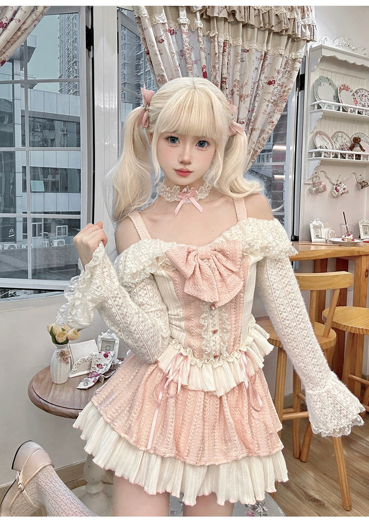 Gyaru Fashion Outfit Sets Sweet Pink Top And Skirt Set 37006:546084