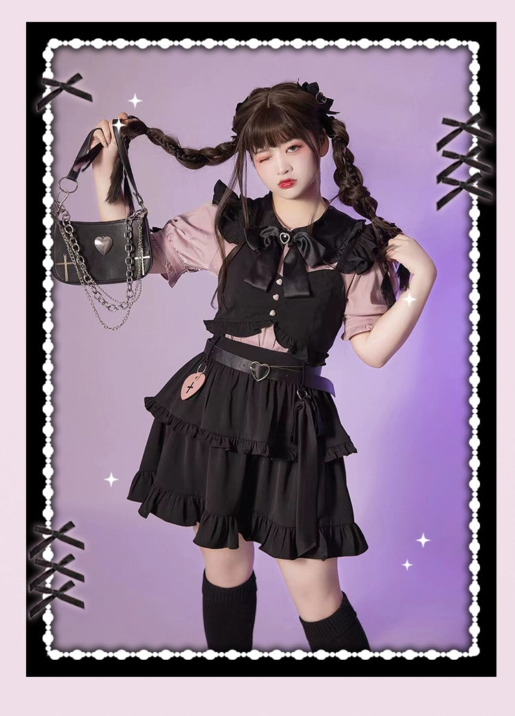 Plus Size Jirai Kei Black Skirts Vests 22052:349488