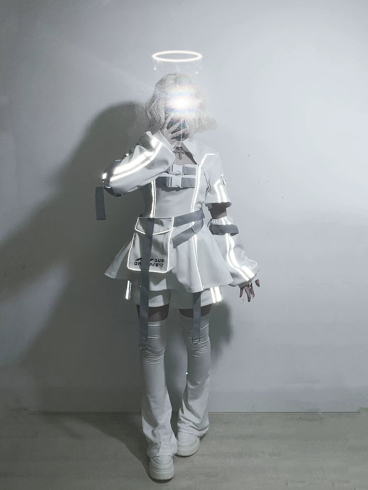 Cyberpunk Reflective Shorts Outfit, Waist Bag 43734:784969