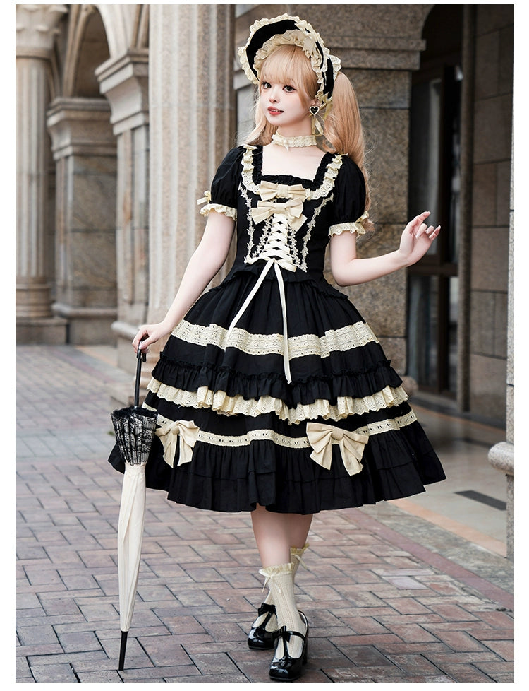 Classic Lolita Dress Black OP Versatile Detachable 6-Piece Set S / Detachable Hand Sleeves-One Size Classic Lolita Dress Black OP Versatile Detachable 6-Piece Set S / Detachable Hand Sleeves-One Size