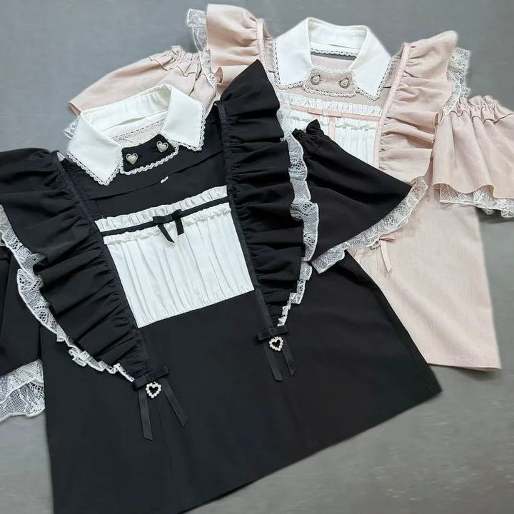 Jirai Kei Open-Shoulder Blouse, Detachable Collar (L M S XL) 45844:865681