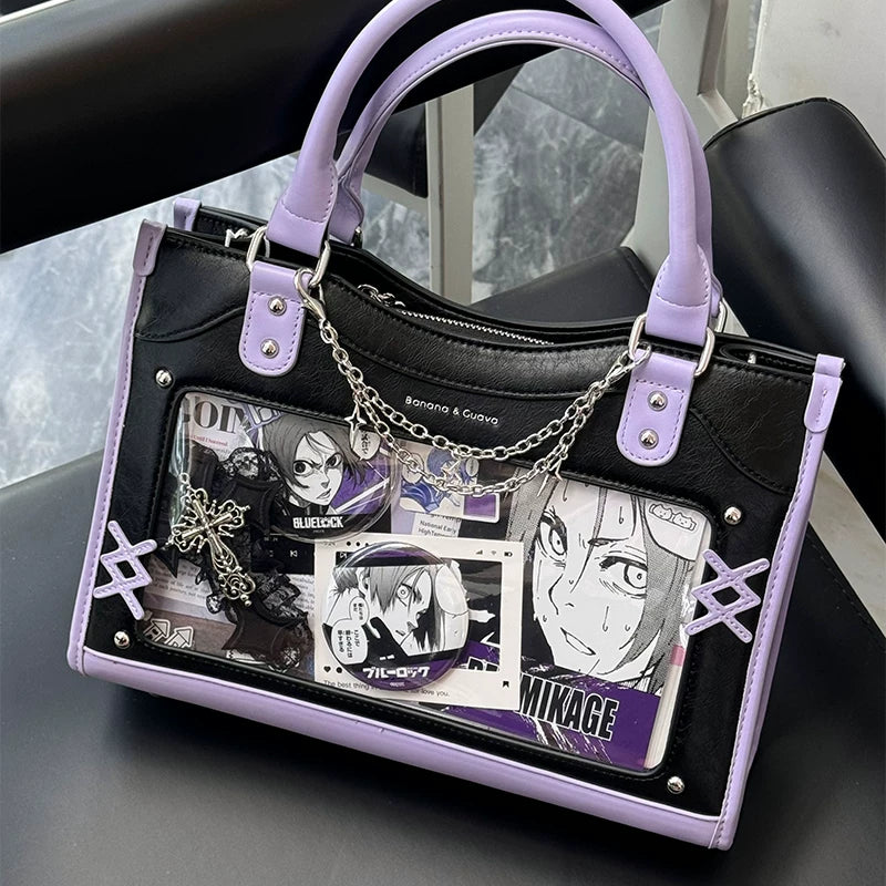 Y2K Square Shaped Ita Bag, Clear Window & Star Chain 45418:848187