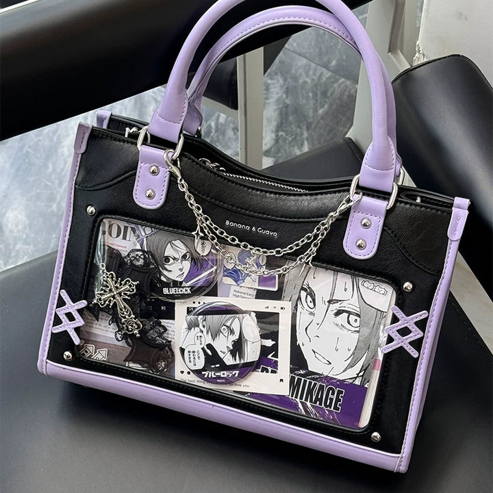 Y2K Square Shaped Ita Bag, Clear Window & Star Chain 45418:848187