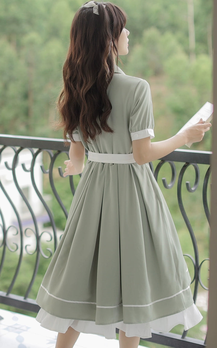 Preppy JK Uniform Dress A-line Princess Dress With Cape Multicolor 42437:740184