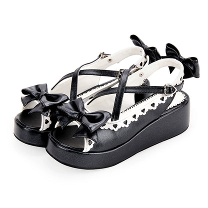 Lolita Shoes Round Toe Open Toe Lace Platform Sandals (33 34 35 36 37 38 39 40 41 42 43 44 45 46 47 / Black) 37450:561628