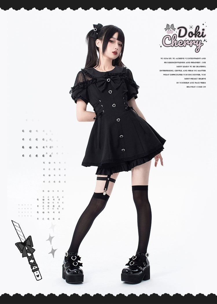 Jirai Kei Dress And Shorts Lace-up Short Sleeve Outfit 37750:565362