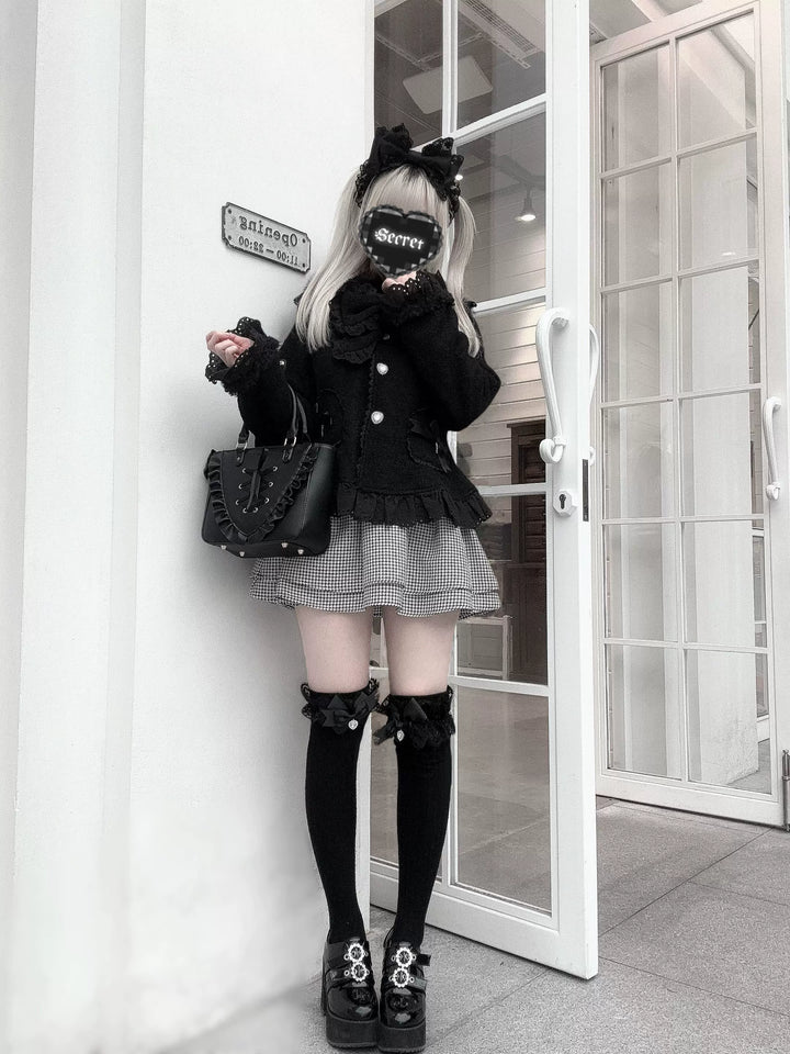 Wool-blend Ryousangata Short Coat, Heart-shaped Pockets 44681:819322