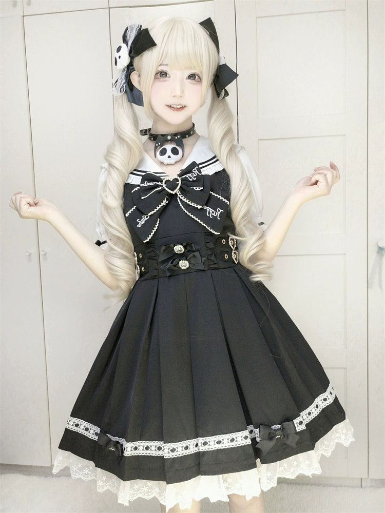 Sailor Collar Jirai Kei Dress With Detachable Bow 42978:760011