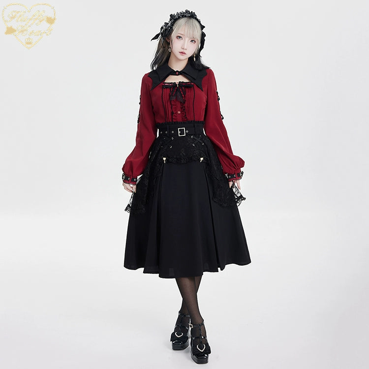 Jirai Kei Black Skirt Double Layer Long A-line Skirt (L M S) 31468:366478
