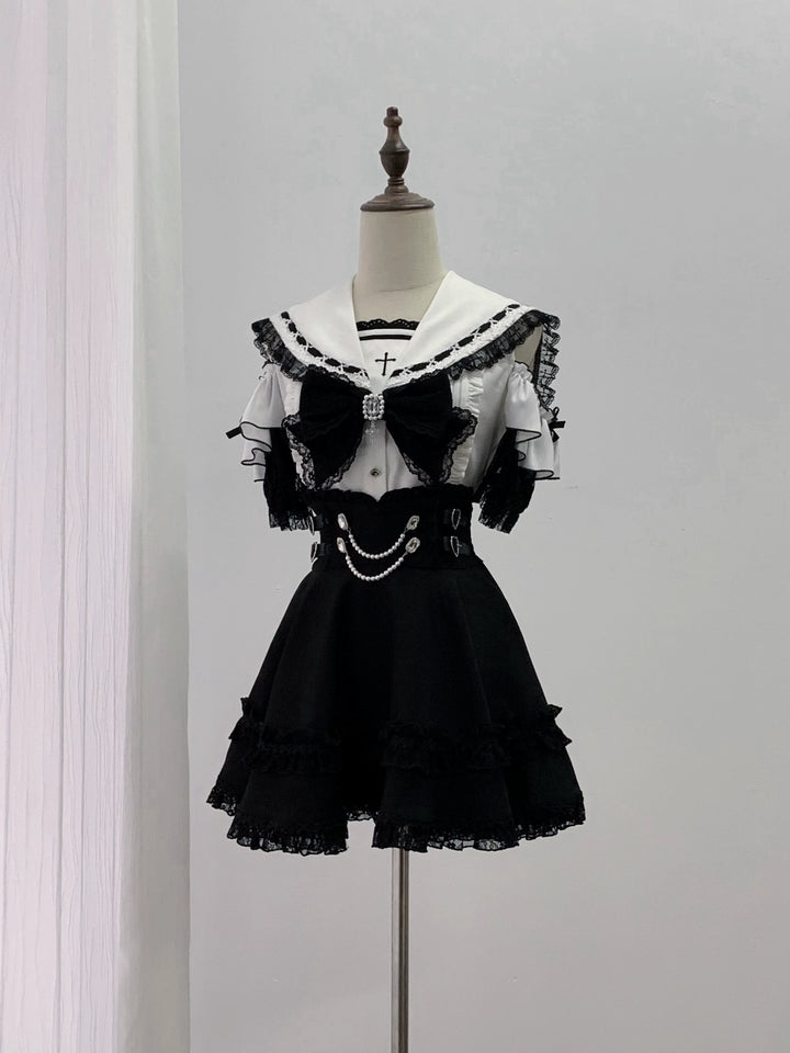 Jirai Kei Sailor Collar Lace Blouse Set, Cross Details (L M S) 45808:863548