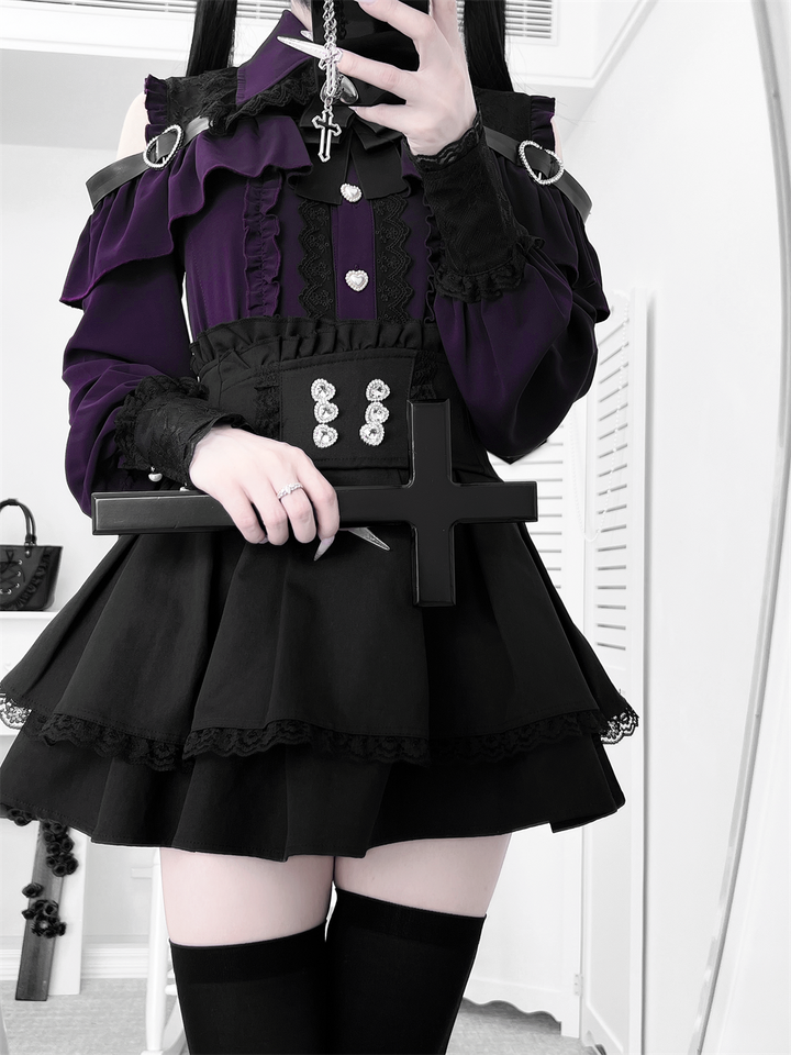 Lace-trimmed Jirai Kei Blouse, Multiple Colors 43878:788286