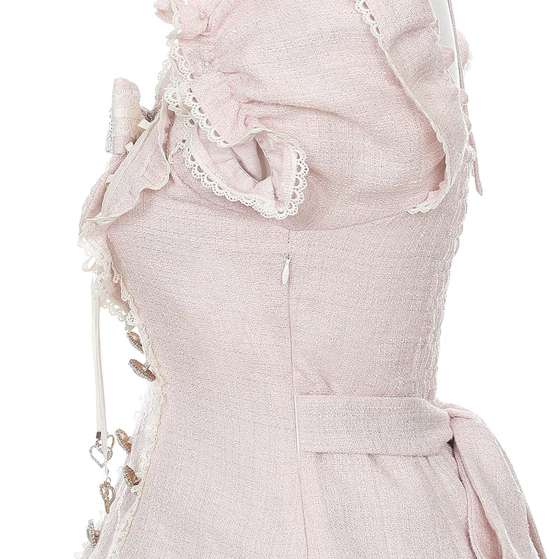 Pink Tweed Rousangata Dress, Front Heart Decoration 45570:854485