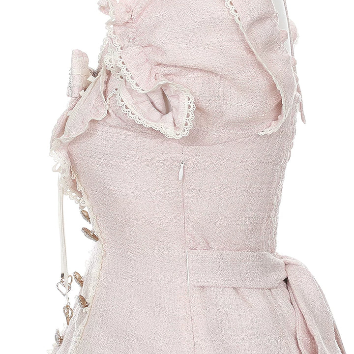 Pink Tweed Rousangata Dress, Front Heart Decoration 45570:854485