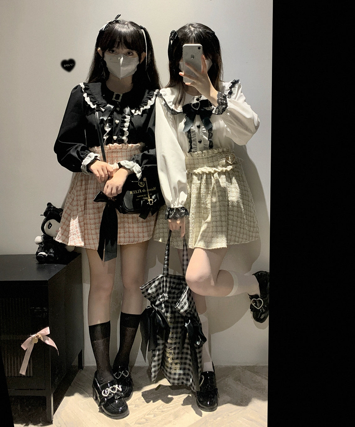 Jirai Kei Blouse Long Sleeve Lace Trim Heart Collar Shirt 29546:371258 29546:371258