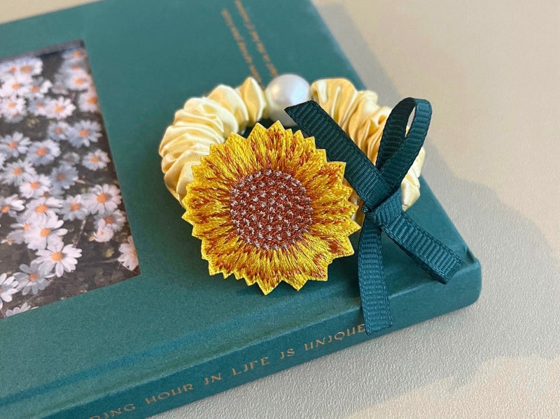 Japanese Hair Tie Handmade Sunflower Bow Scrunchy 28944:332906 28944:332906