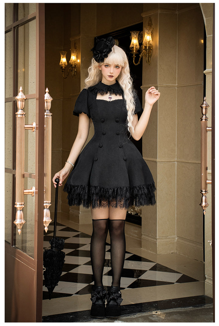 Black Gothic Lolita OP Dress with Removable Princess Sleeves 42492:742035