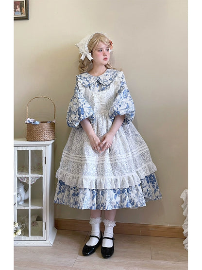 Mori Kei Apron White Lace Floral Apron Dress Suspender Skirt 36556:531290