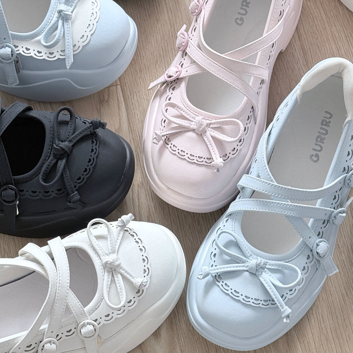 Kawaii Platform Sneakers, Adjustable Buckle, Premium Leather 43350:774148